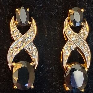 Vintage Gold Vermeil XOX Design Earrings With Sapphires And Diamond Accents